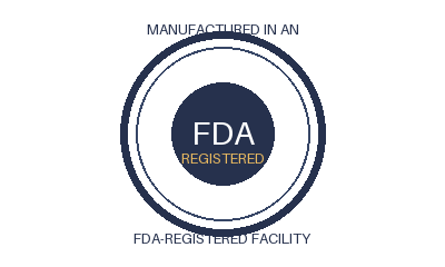 Manufactured in an FDA-registered facility, not FDA-approved